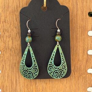 Green Filigree Teardrop Earrings